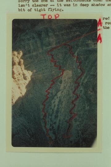 Main drop of Quartermaster trail.  Remains of several trail[s] crisscross this talus