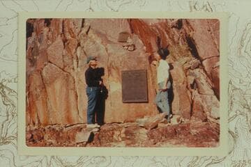 Dock Marston and Frankie Strathairn after 1934 plaque at Separation Canyon had been fastened and held in place by rocks while the adhesive set