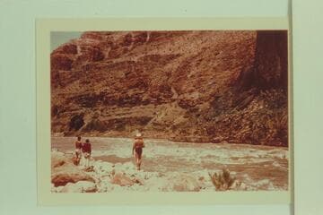 Looksee of rapid at Mile 194.9; Buzz Belknap, Dock Marston and Bill Belknap