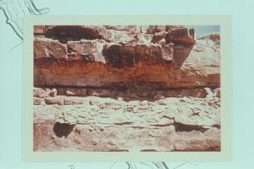 Granary under the rim between Miles 45 and 46, right bank.  From Lynn Roberts' helicopter