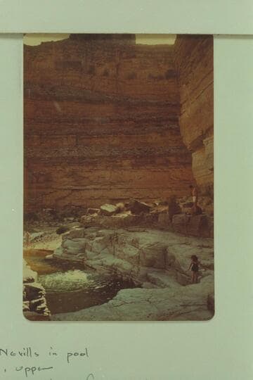 Swimming in the pool at Slickhorn Gulch; San Juan River. Norm Nevills in pool; J. Rigg, upper; Sandra Nevills in foreground