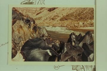 Water-worn basalt below rapid at Mile 212.15