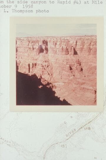 Down the side canyon to Rapid #43 at Mile 184.1 [reverse of photo:  Cataract Canyon from Rock Fall region]
