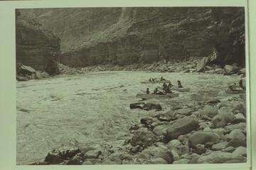 The Wright party pulling out from foot of Upset Rapid after lining without unloading