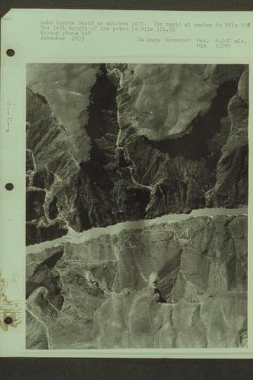 Ruby Canyon Rapid at extreme left.  The rapid at center is Mile 105.  The left margin of the print is Mile 104.35