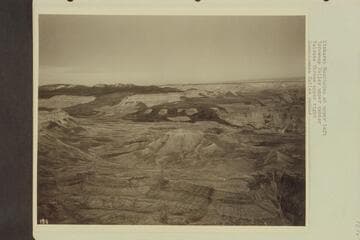 Uinkaret Mountains at upper left, Toroweap Valley upper center, Vulcans Throne upper right and Queantoweap Valley, center