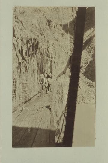 The old footbridge at Bright Angel Creek showing the flooring wrecked by the wind
