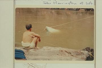 Start of salvage on inboard-outboard at head of Gneiss Rapid.  John Harrington at left