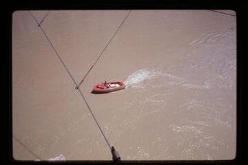 "Wee Red" under bridge; Bright Angel Creek