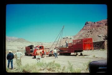 Unloading boats; Lees Ferry