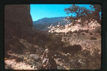 Dan Lehi riding out of east fork of Cha Canyon