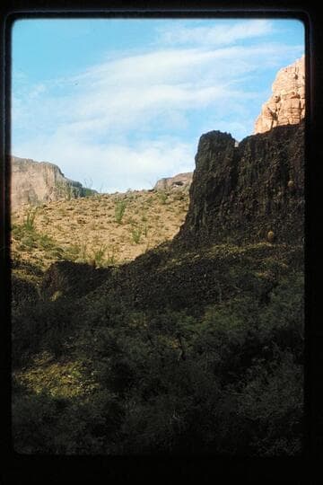 Arch on skyline, Mile 215.5, right bank