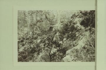 Bridge at upper end of Lava-Chuar Canyon.  From across canyon at upper part of Supai