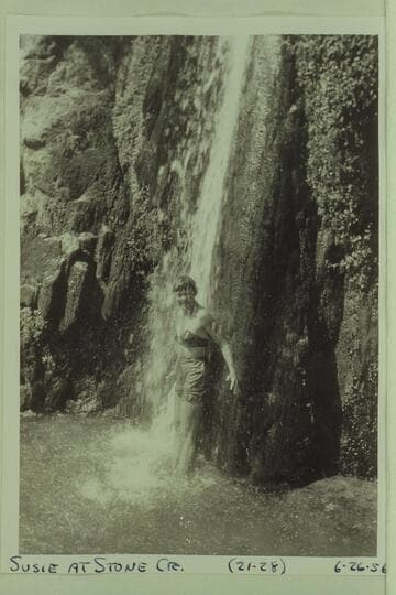 Susie under the fall at Stone Creek