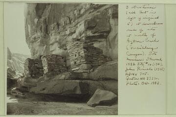 Three structures (all that is left of original five) at downstream end of site at mouth of Aztec Creek (Forbidding Canyon)