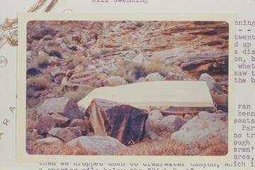 Wreck of "Rich" boat; right bank above Clearwater Canyon