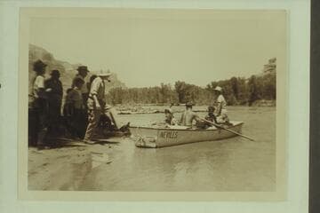 Landing for lunch between Gateway and the Narrows, Dolores River.  In the boat are Becky and Pres Walker, Margaret and Dock Marston