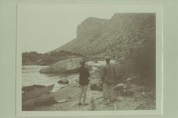 Becky Walker and Margaret Marston at the boat.  Camp of 1948, May 19