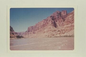 Down Cataract Canyon from the river at Mile 205.3.  Range Canyon at Mile 205.1 is at right