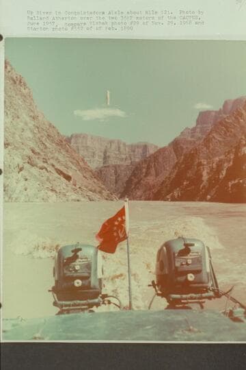 Upriver in Conquistador Aisle about Mile 121.  [Shot] over the two 35HP motors of the "Cactus."