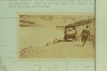 Truck enroute to the junket organized by LaRue in Glen Canyon in Sept. 1922 is driven down the Dugway to Lees Ferry