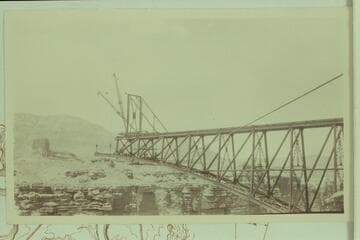 Marble Canyon Bridge under construction.  The work on the bridge started August of 1927 and was completed January of 1929.  Print from Freeman collection