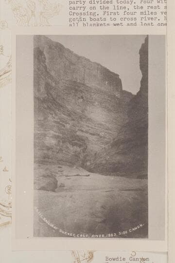 Mouth of Clearwater Canyon at Mile 191.95.  "Side Canon, Railway Survey, Colorado River, 1889"