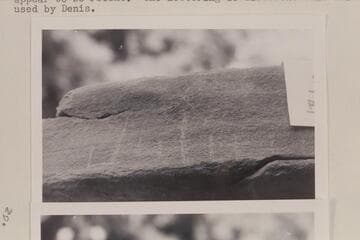 Scratches on #8 rock at the Fort opposite Hite, which appear to read "Julie Julian"