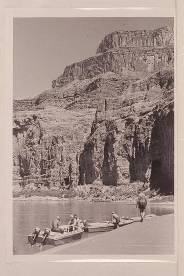 The boats and crew above President Harding Rapid.  Left to right:  Sanderson; Desloge; Cutler; Belknap; Visbak