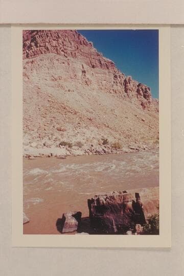 Across Rapid No. 1 in Cataract Canyon.  Across to right bank and slightly upstream.  Approx. gauge:  25,000 cfs