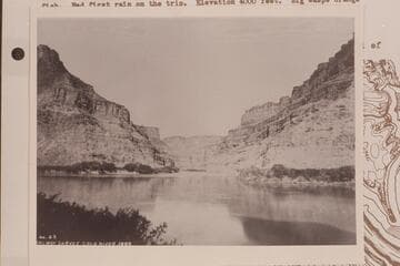 Into the mouth of the Green River from the left bank of the Colorado.  End of Kendrick survey and start of Stanton survey- Sta. 8489+50