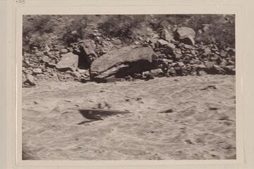 Hance Rapid- boat has crossed below tongue opposite rk. and is turning downstream