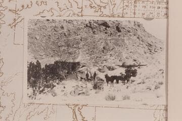 Camp on Black Mesa.  Nequoia Arch Survey.  Black Mesa Traverse.  Winter.  Arthur and Harold Ekker in camp