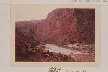 Down from Mile 202.9.  Rapid No. 21 and the fan from Teapot Canyon at right.  Compare with Beckwith #36 of 6 17 62 and Nims 80 and 83 of 1889, June