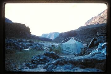 Down river at camp, Mile 217