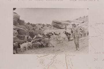 Dr. Herbert Arthur Parkyn at Cedar Ridge Tanks on way out to Flagstaff from Lees Ferry.  Copy of print in Waller collection