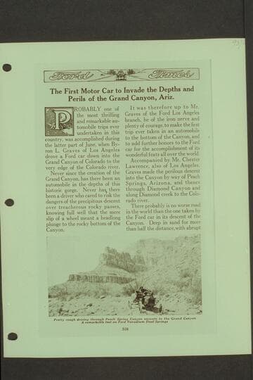 [The First Motor Car to Invade the Depths and Perils of the Grand Canyon, Ariz.]