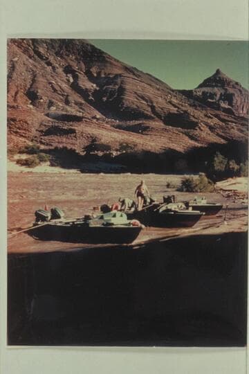 Camp at left bank;  Temple Butte at upper right