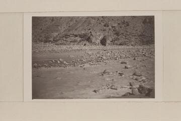 Island at mouth of the Little Colorado River.  Noon.  The photographer is standing on the point of the left bank of the Colorado and the right bank of the Little Colorado