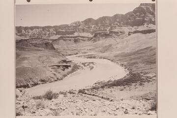 Mouth of Cardenas Creek at Mile 71.1.  View is from upriver from near the ruin overlooking Cardena [sic] Creek.  Comanche Point is upper right