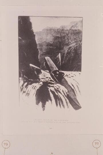 Monett in the Grand Canyon.  Monett's boat swamped at Hance Rapid on Xmas Eve and was pulled to shore.  By the morning, it had floated away