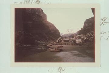 Up river from camp under overhanging rock at Mile 24.85, left bank