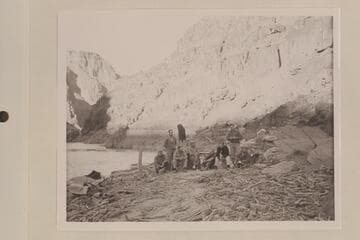 Camp of the Caltech party with Buzz Holmstrom below and opposite Travertine Creek