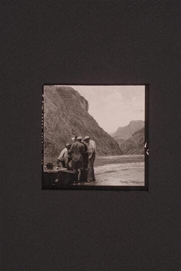 Motor repairs above Hermit Rapids;  Don Harris, Bill Belknap, Claude Nichols, Rod Sanderson and John Riffey