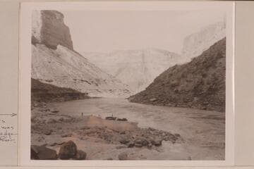 The eddy where Brown was drowned is just above the boats.  Brown's name was cut at edge of the river
