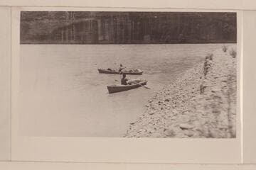 Start of San Juan Boat trip, 6 miles west of Bluff.  The boatman in the distant boat appears to be Bert Loper