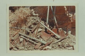 Hand tools near shaft at Bass Mine in Hakatai Canyon