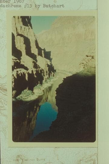 Travertine breaks in the cliffs upriver from the mouth of National Canyon taken from the bench at the downriver side of the Canyon