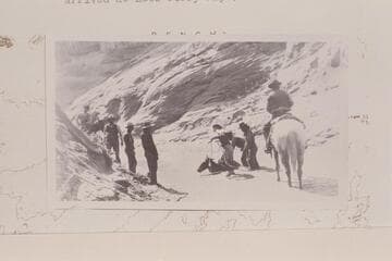 Horse down in the quicksand in Navajo Creek.  The Spencer outfit left Oljato 1910, May 02, and arrived at Lees Ferry May 09.  Copy of print in the Waller collection (#15)