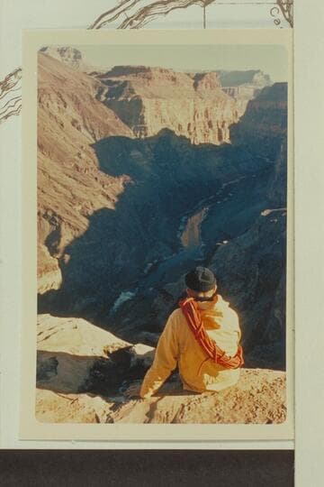 Up Grand Canyon from rim with Vulcan Rapid in shadow